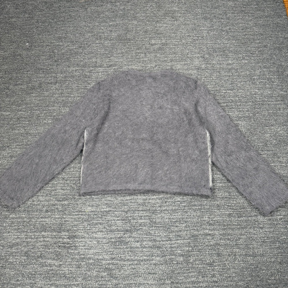 J Crew Argyle Cardigan Sweater Women Medium Gray Fuzzy Alpaca Preppy Lightweight - Picture 3 of 11